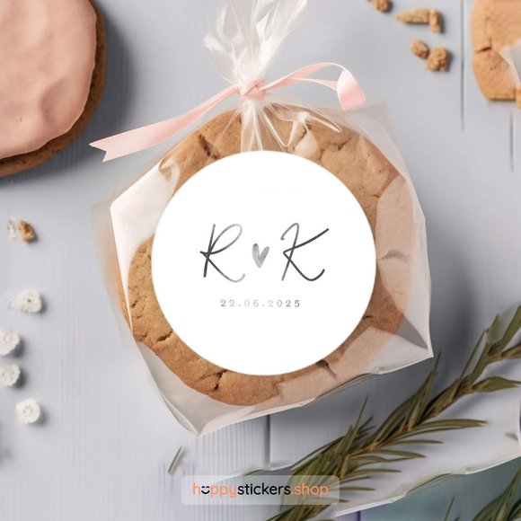 Jingle Monogram Stickers with Initials & Date • Wedding Stickers • Circle Labels - Picture 7 of 17